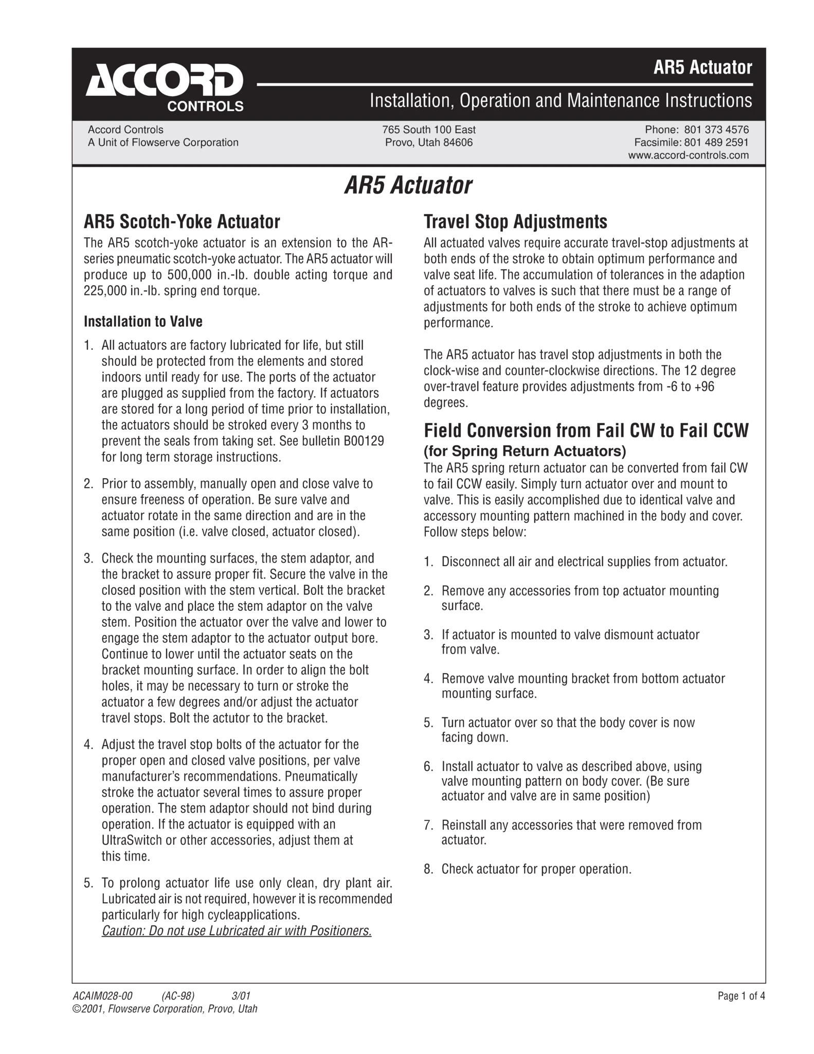 Accord AR5气动执行器使用说明（IOM）