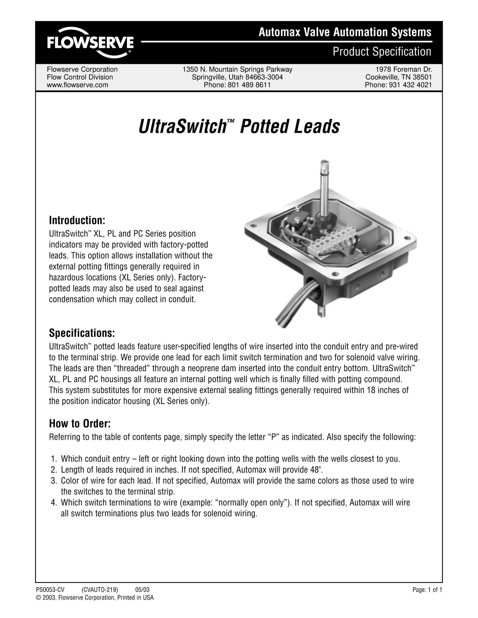 Automax UltraSwitch™ 封装引线产品规格