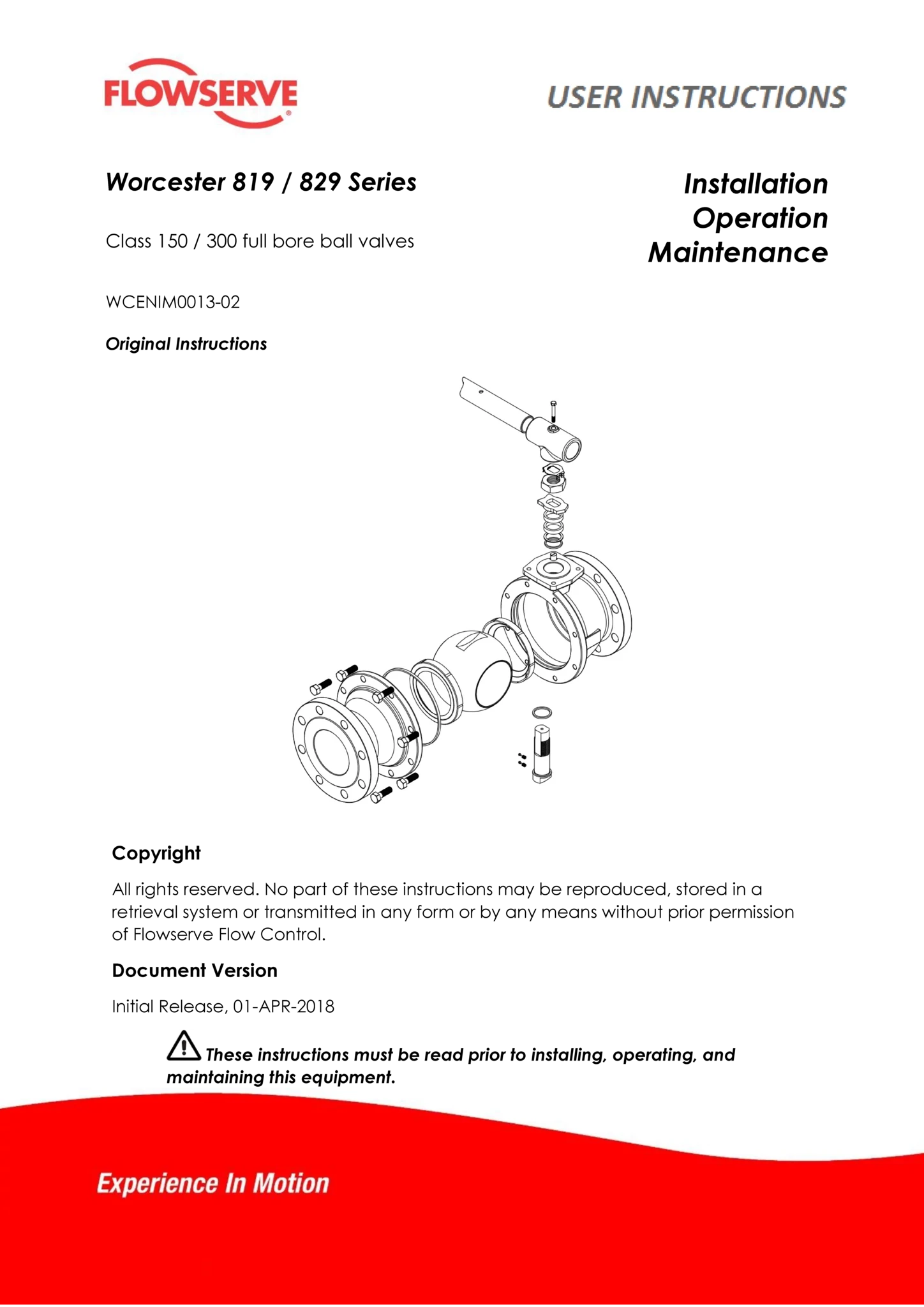 Worcester Controls F819/829系列全通径球阀使用说明(IOM)（欧洲/亚洲）