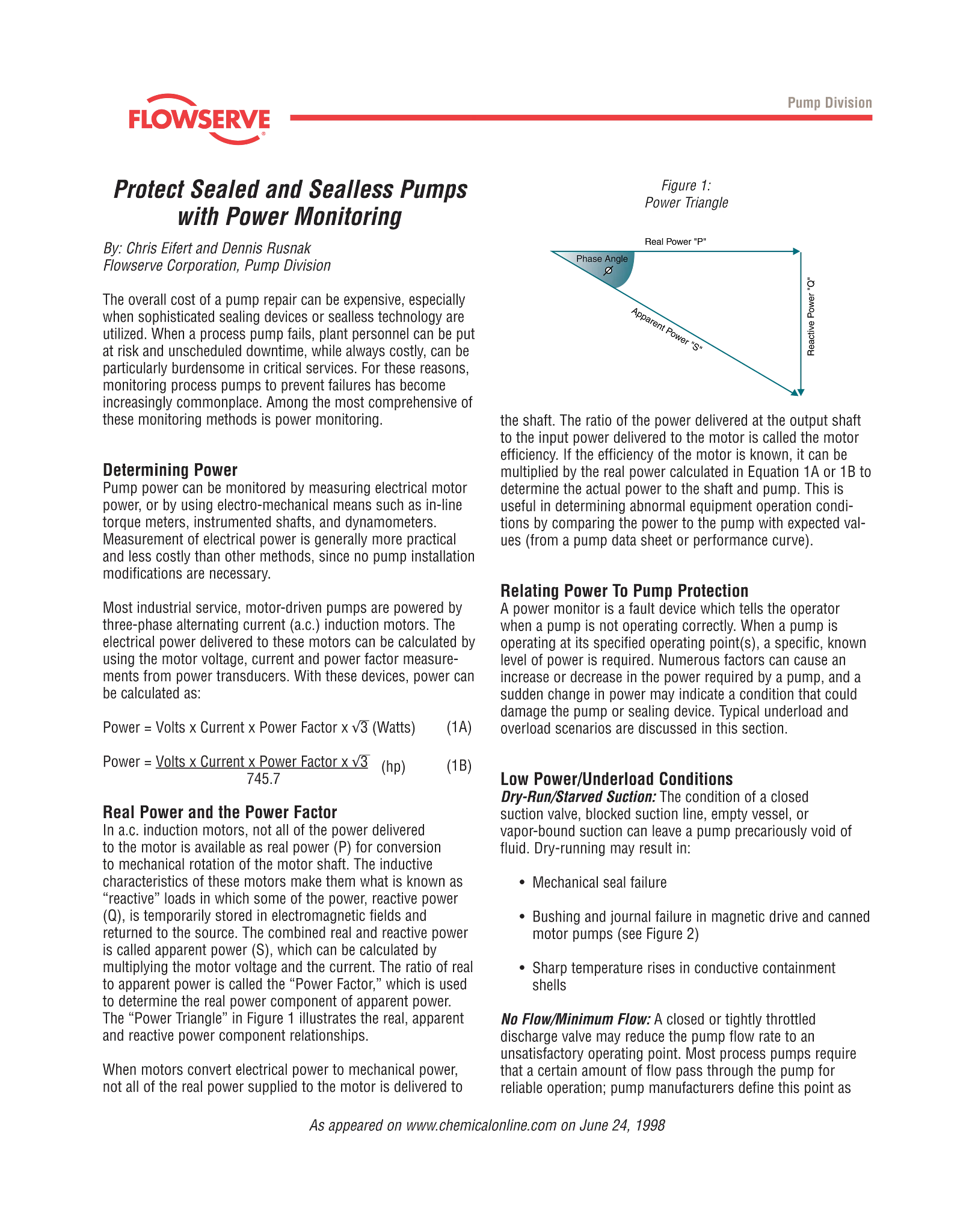 通过功率监测保护密封泵和无密封泵