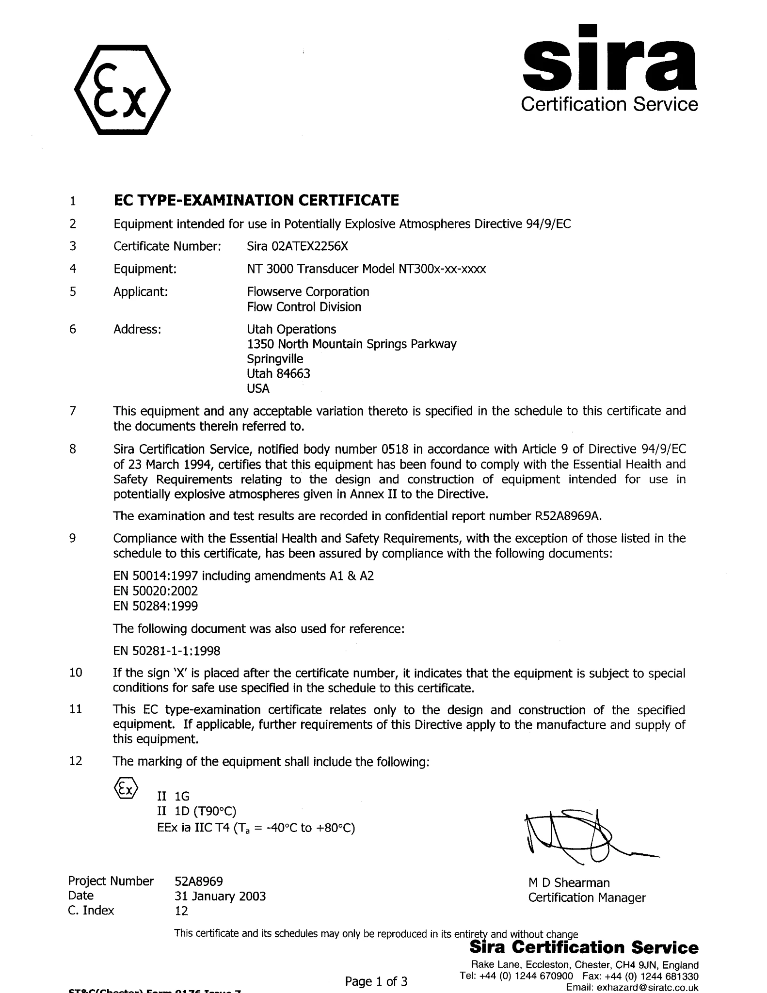 Valtek NT 3000定位器 - ATEX非易燃性证书