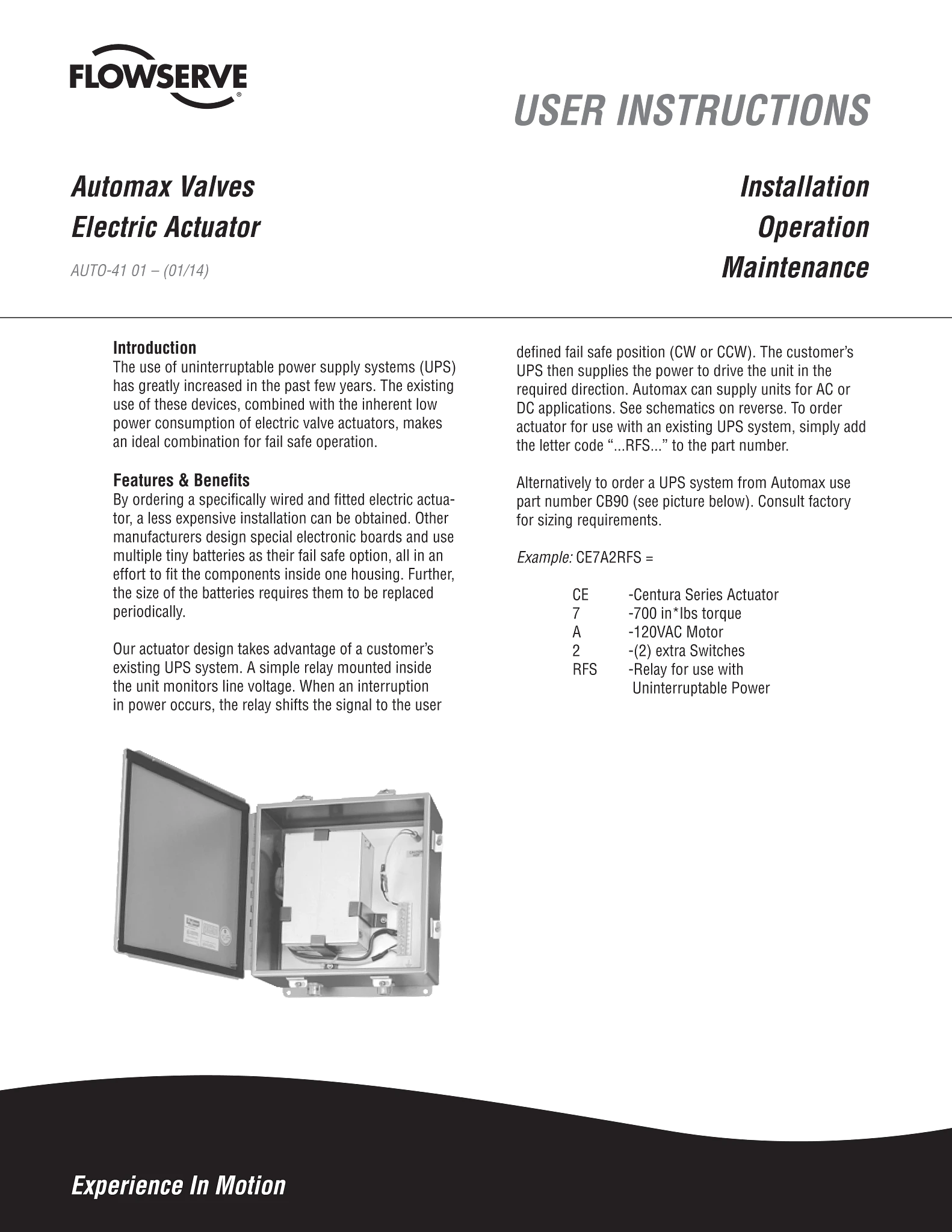 故障保护不间断电源用Automax电动执行器使用说明（IOM）