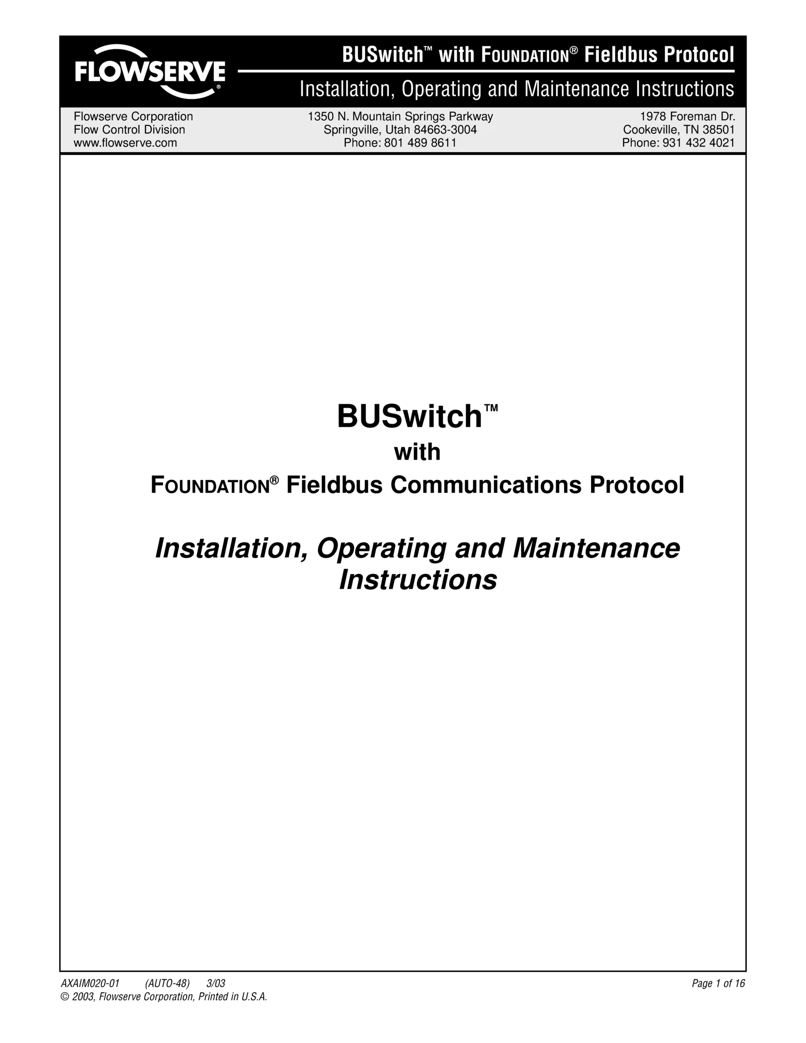 使用基金会现场总线协议的BUSwitch