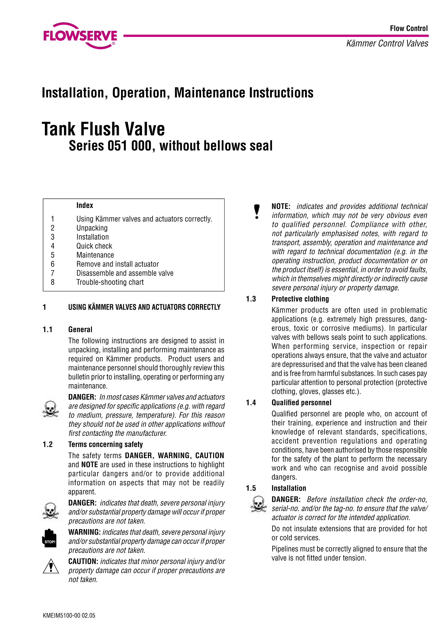 KämmerDrainFlow罐底冲洗阀系列051000使用说明（IOM）
