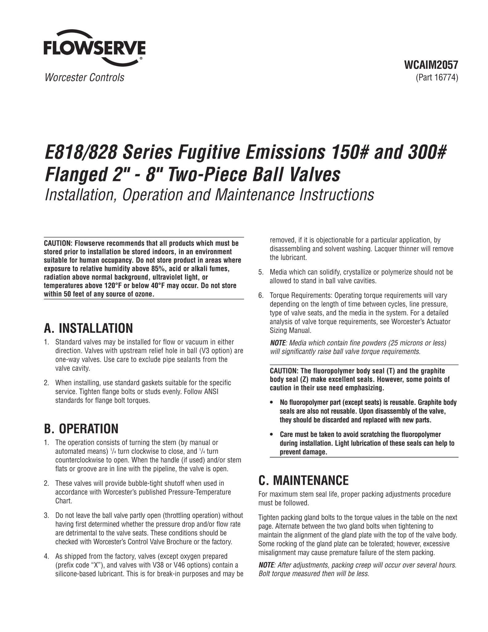 Worcester Controls E818/828系列逸散性排放150/300法兰2