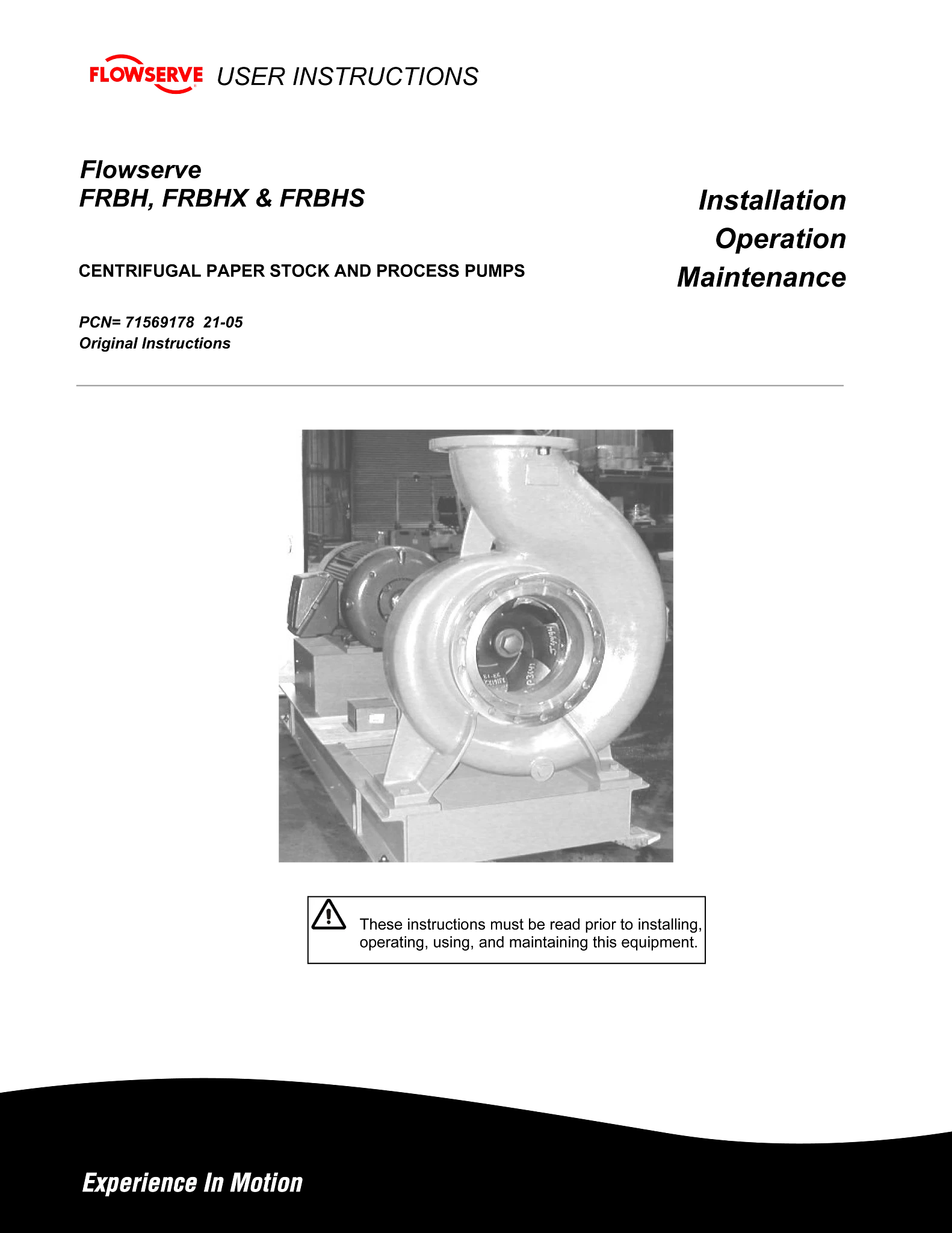 FRBH、FRBHX和FRBHS离心纸浆料和流程泵使用说明