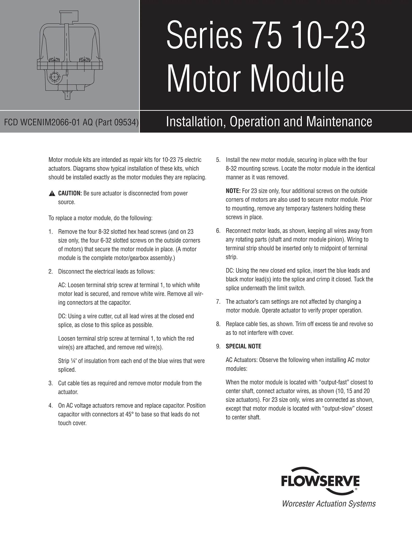 Worcester Controls75系列电子执行器10-23电机模块使用说明（IOM）