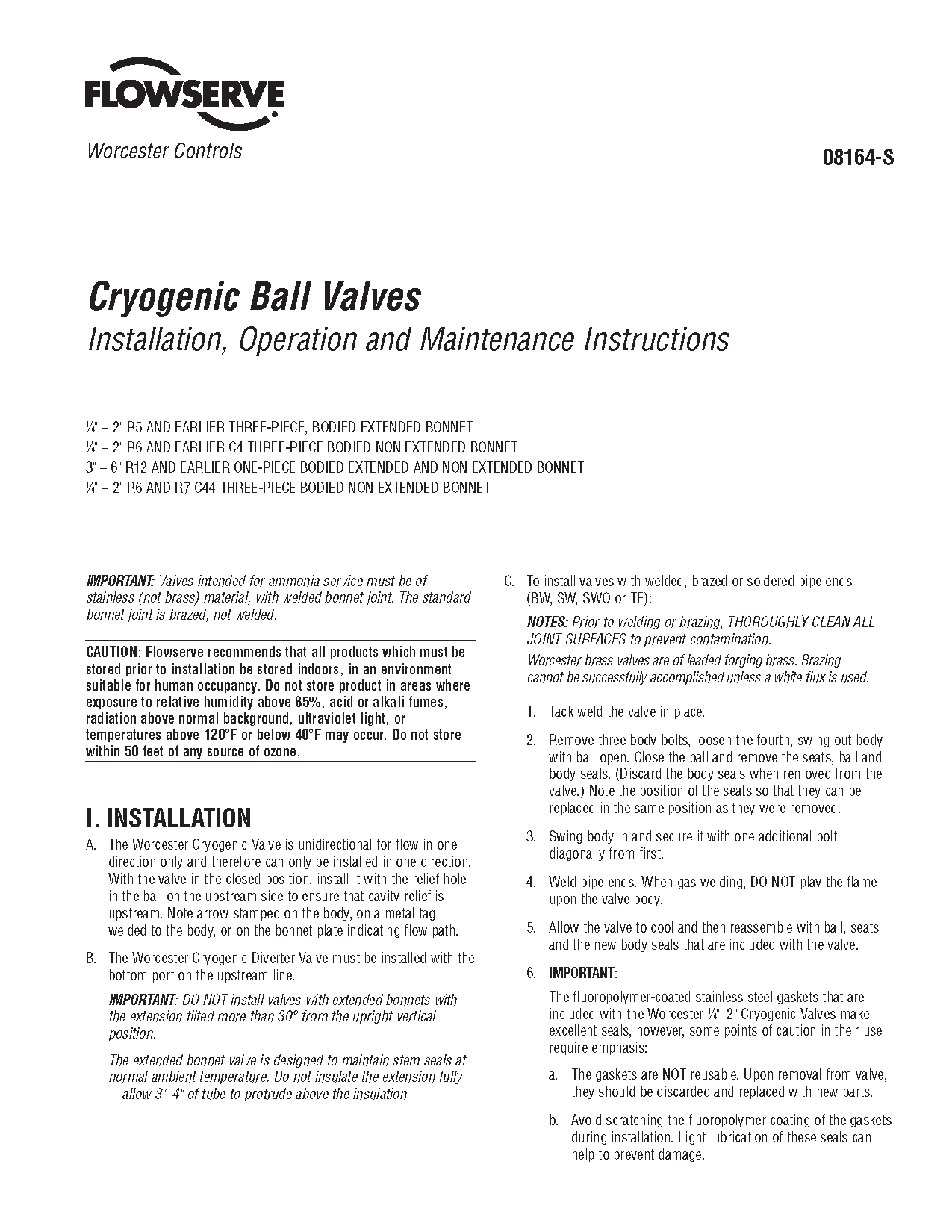 Worcester Controls低温球阀使用说明（IOM）（美洲）