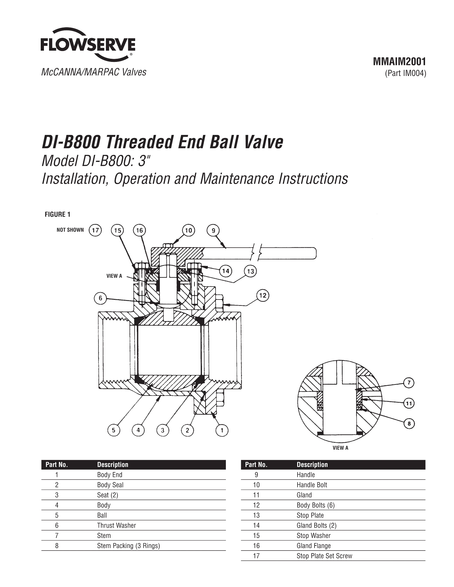 McCANNA/MARPAC DI-B800球阀使用说明（IOM）