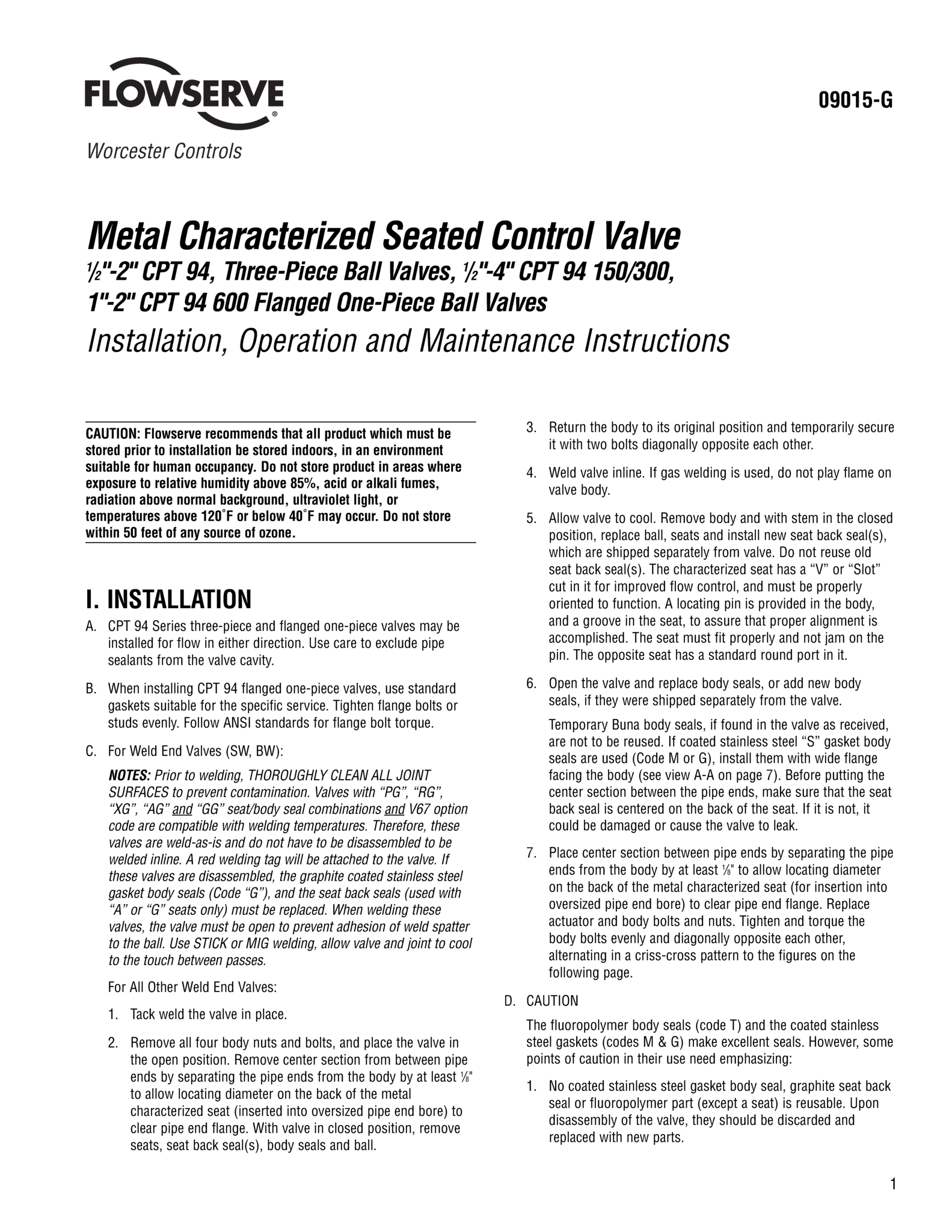 Worcester控制CPT系列特征阀座控制阀使用说明书（IOM）（美洲） 