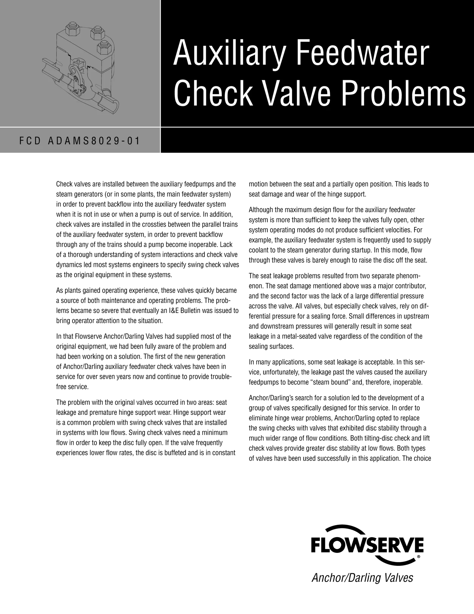 Anchor/Darling辅助给水止回阀问题 - 技术文档