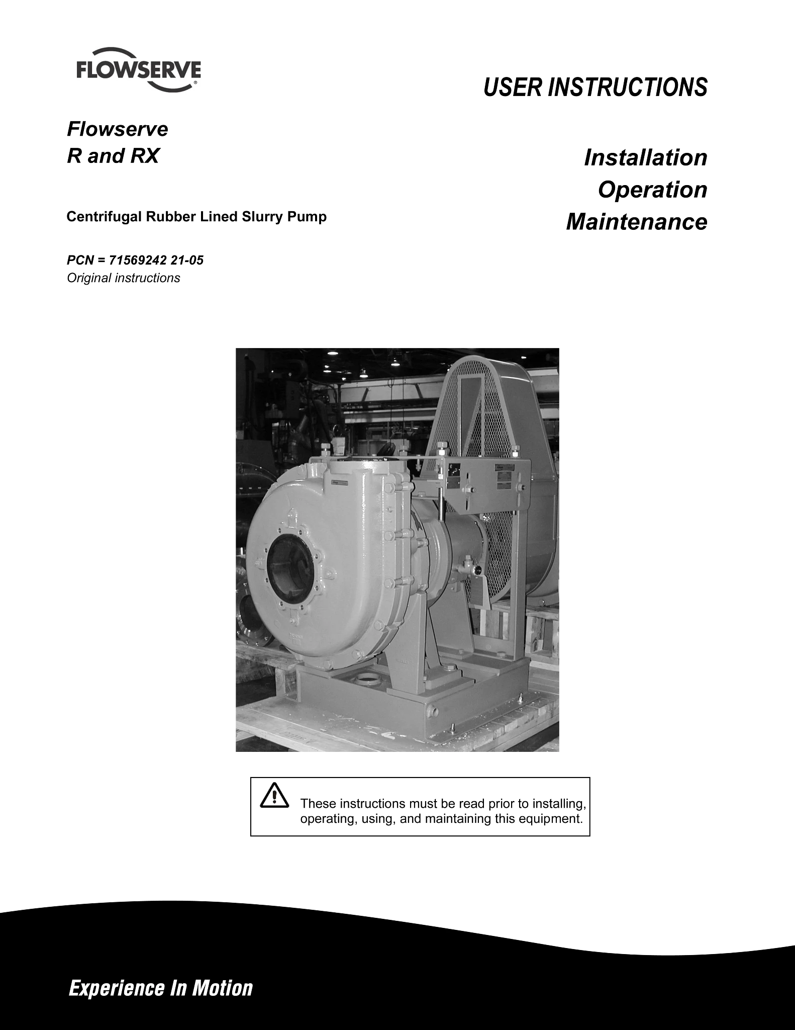 R型和RX型衬胶浆液泵使用说明书