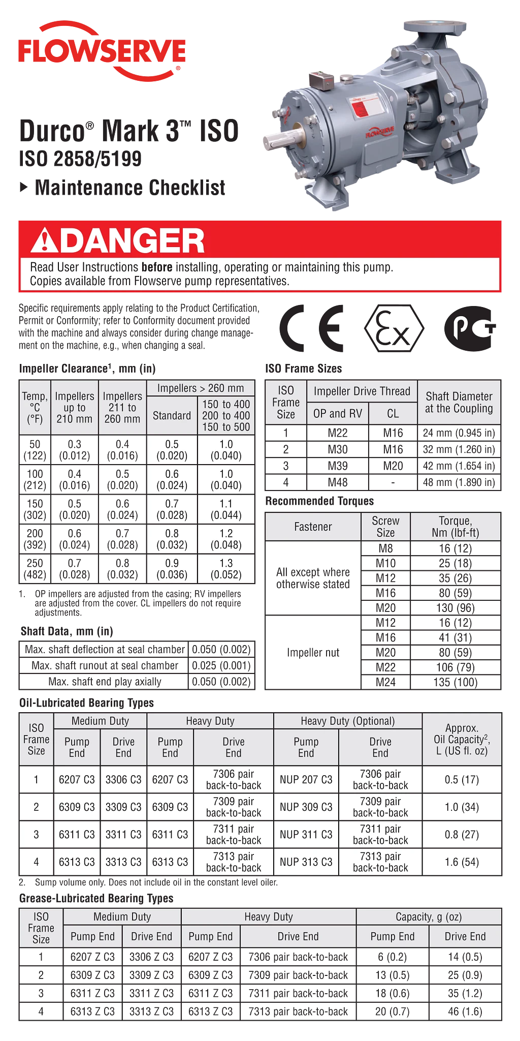 Durco® Mark 3™ ISO 泵 - 维护检查表