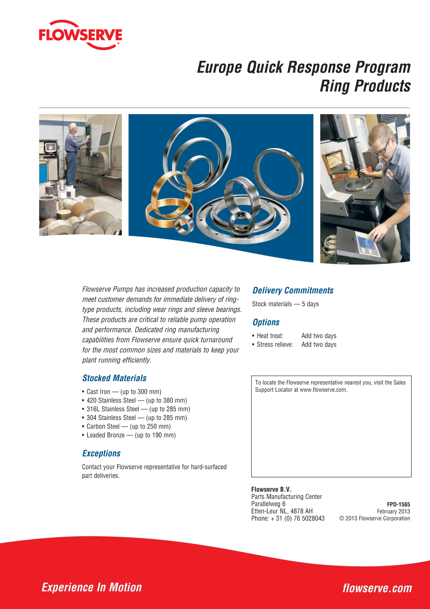 Flowserve欧洲快速响应计划环产品