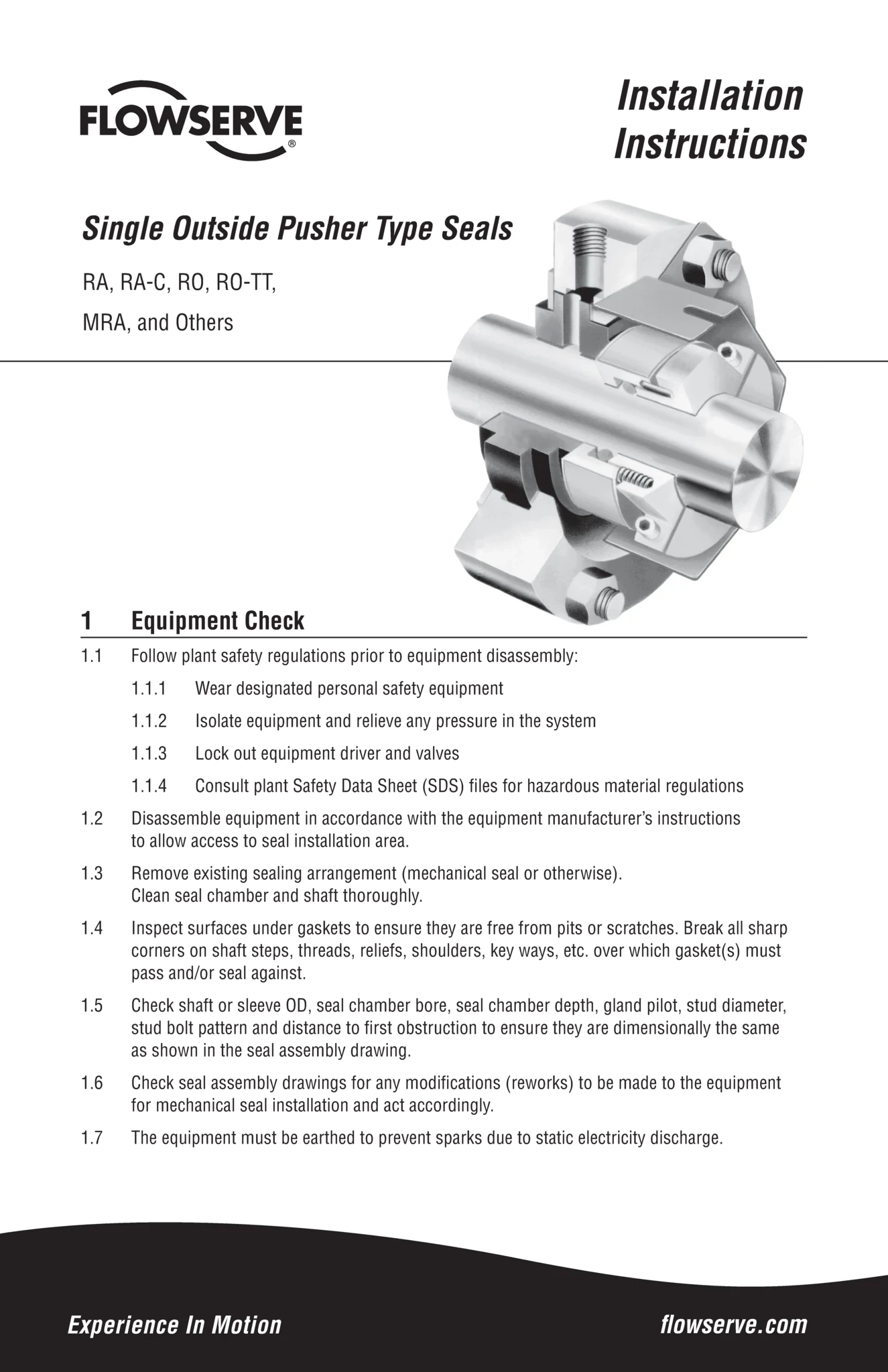 单一外部推进型密封安装说明