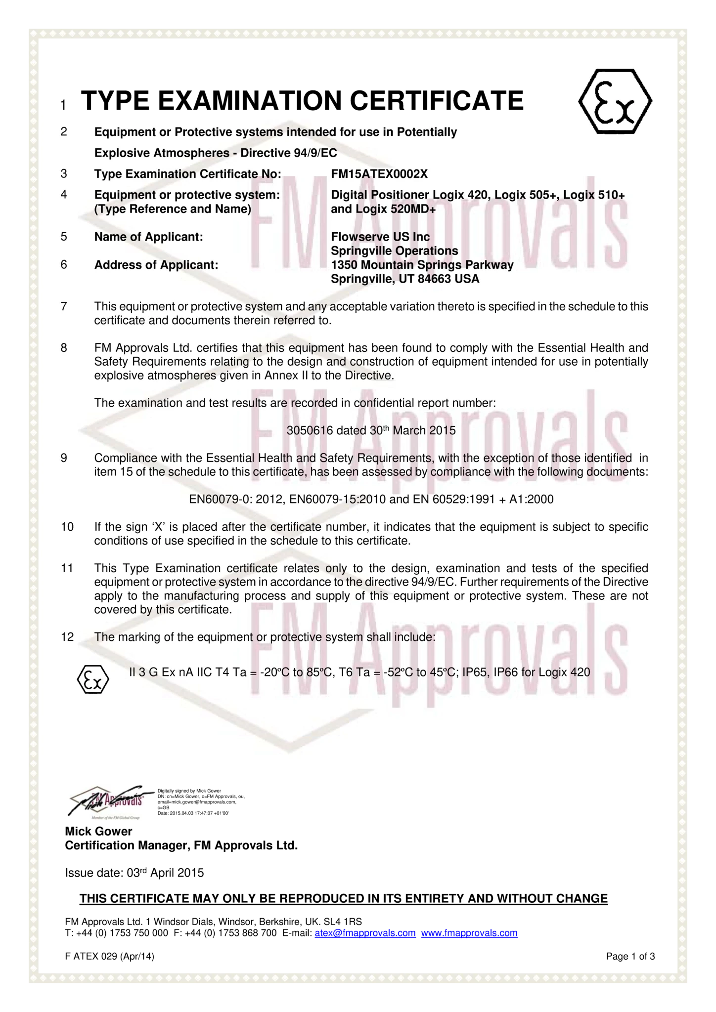 Logix 520MD+定位器 - ATEX非易燃性证书