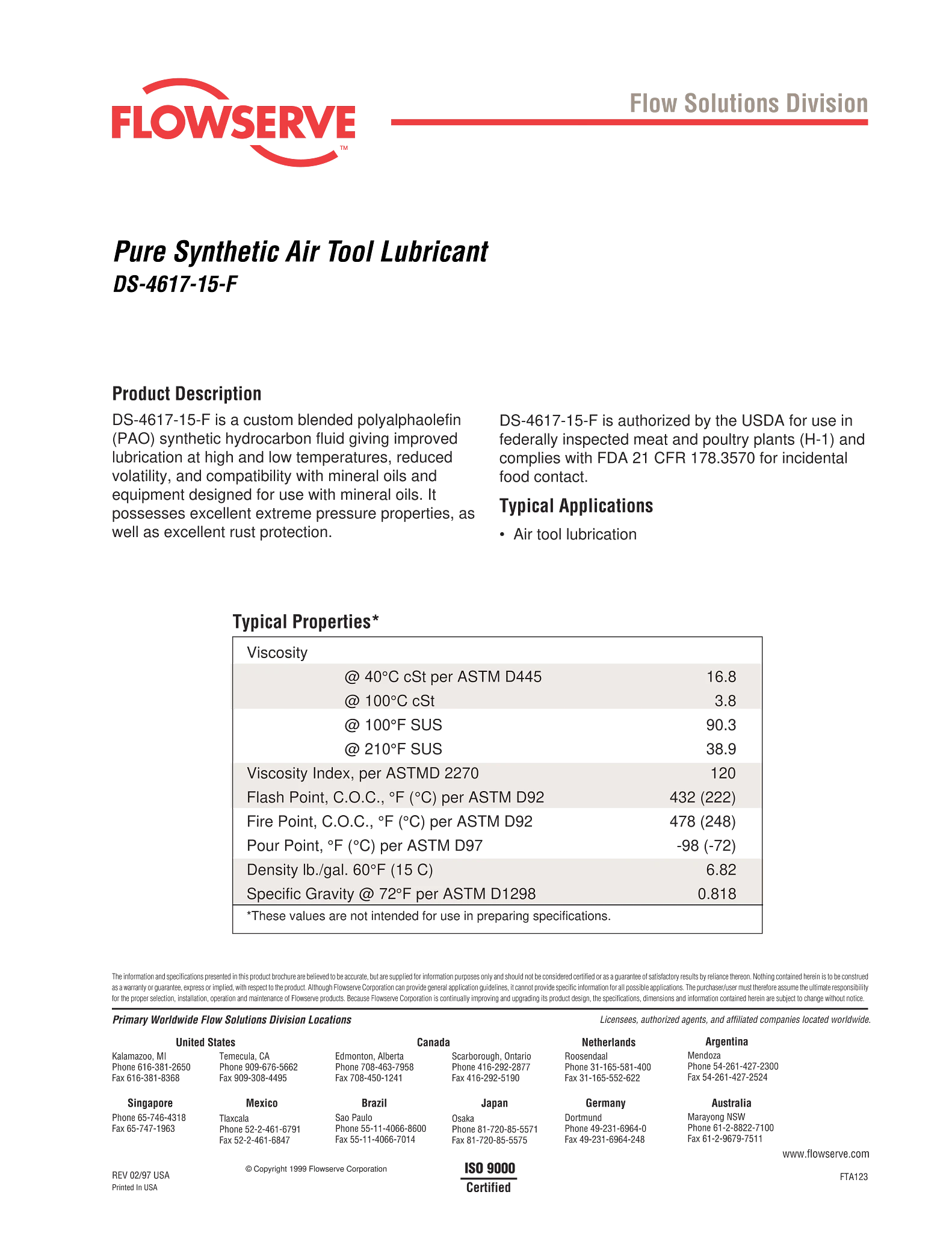 DS-4617-15-F纯合成气动工具润滑剂宣传单页