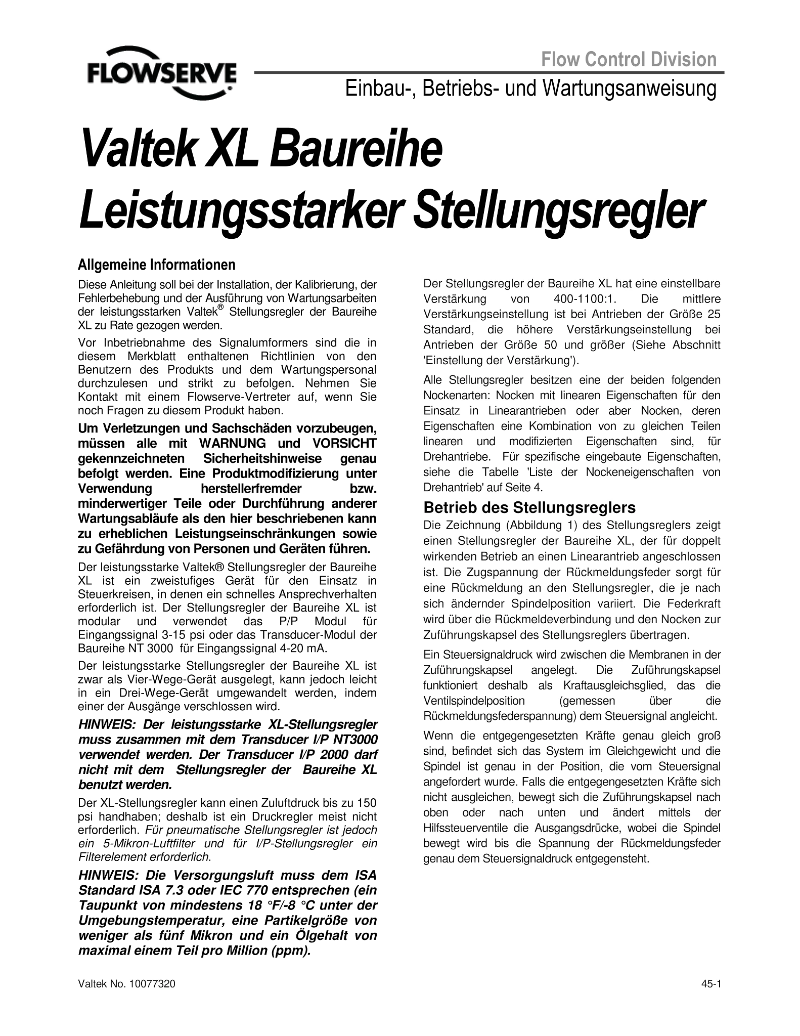 Valtek XL定位器 - 使用说明