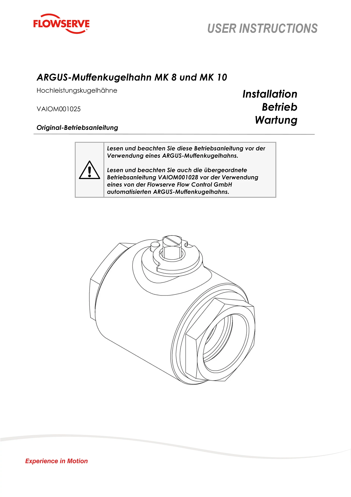 Argus®球阀 MK 8，MK 10-安装操作维护手册（英语、德语、法语）