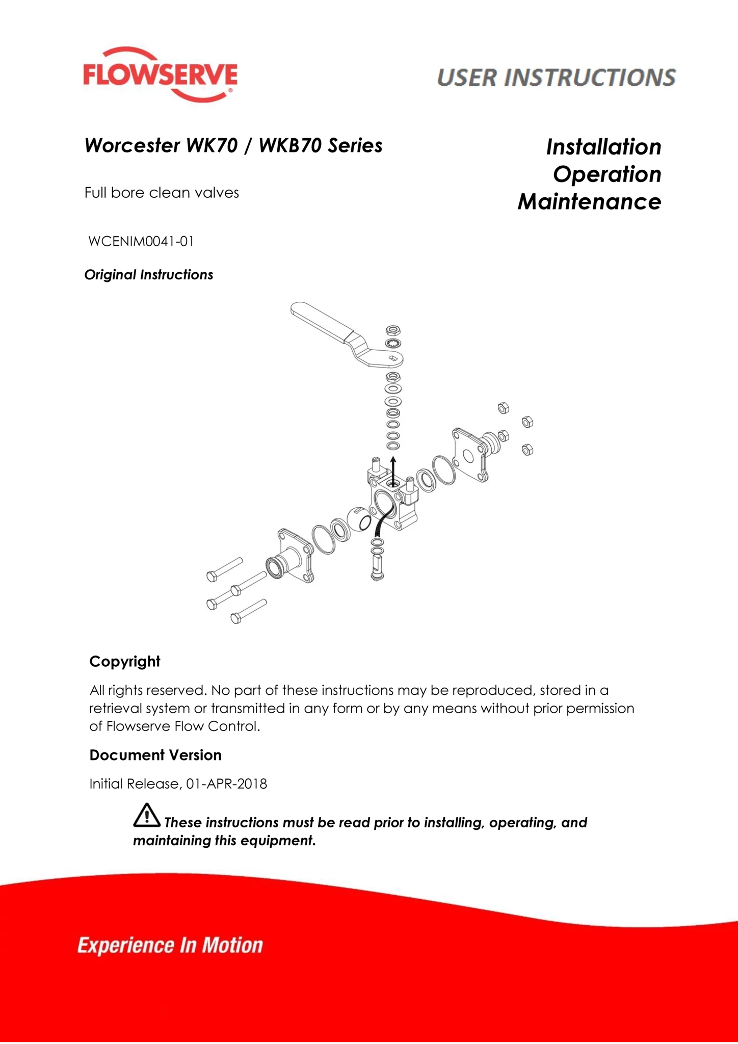 Worcester Controls WK70/WKB70系列管孔清洁阀使用手册(IOM)（欧洲/亚洲）