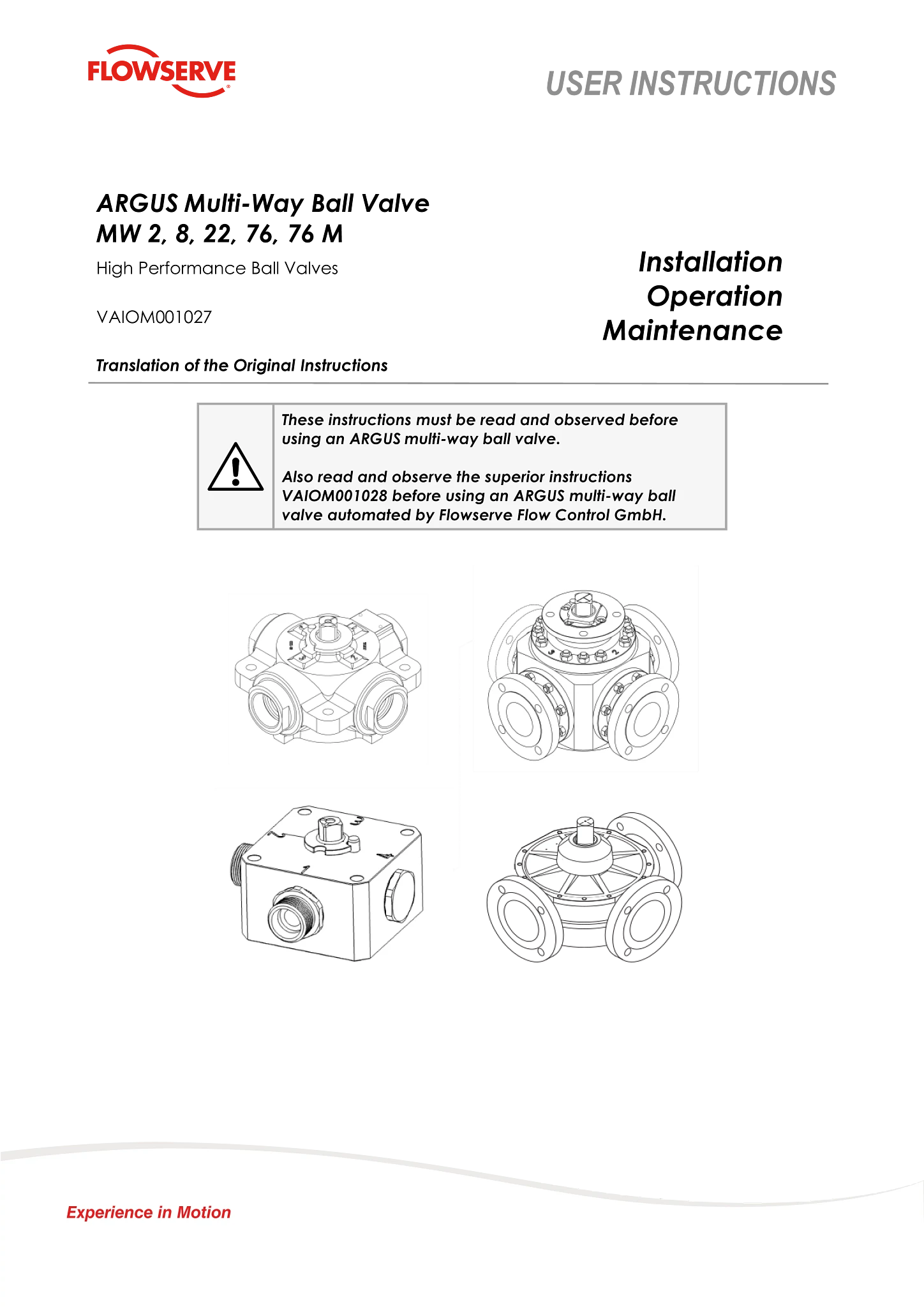 Argus®球阀 MW8-安装操作维护手册（英语、德语、法语）