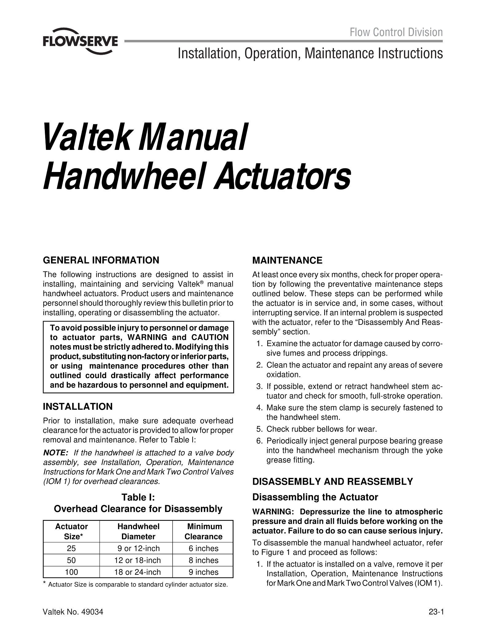 Valtek手动手轮执行器使用说明